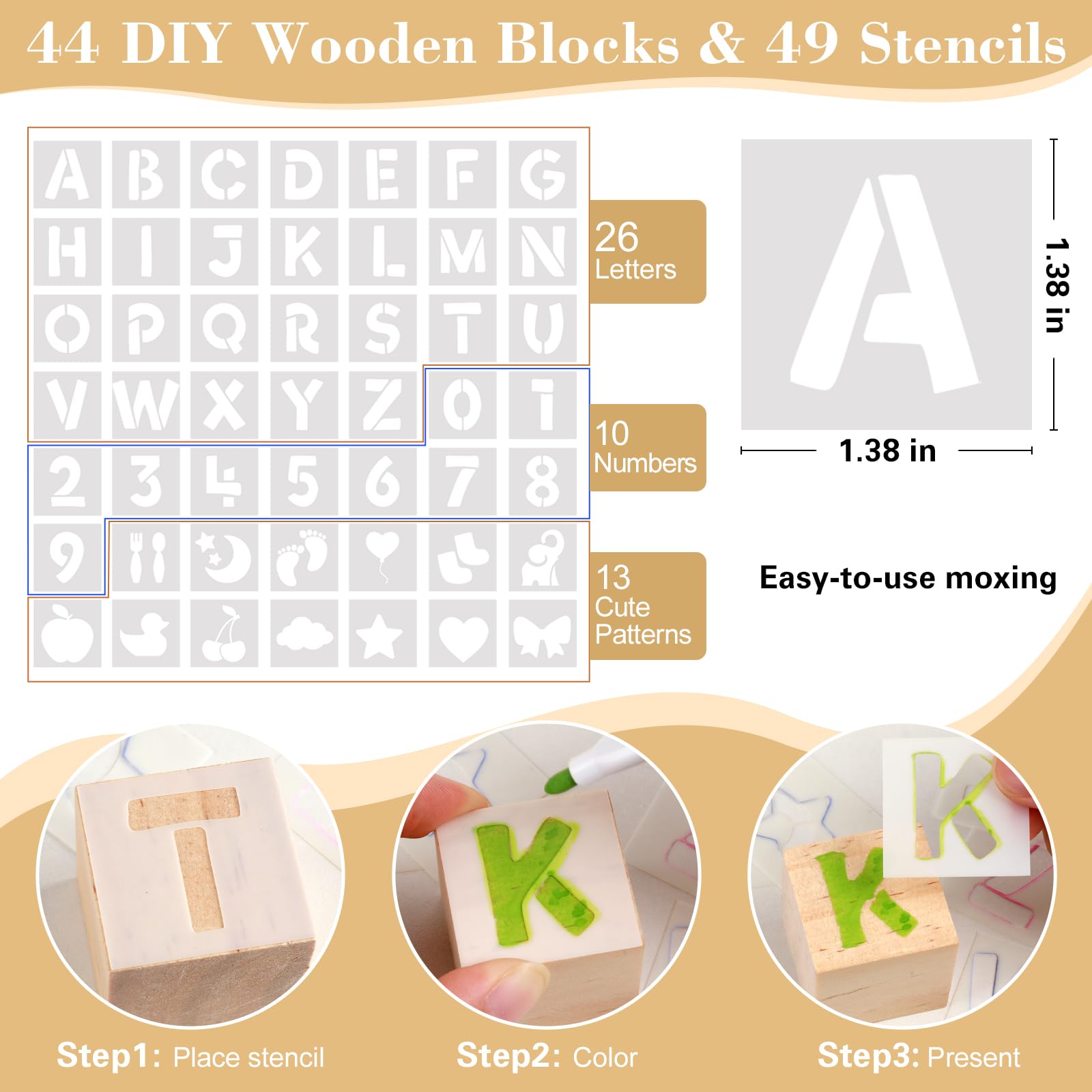 24 colored markers for coloring wooden blocks