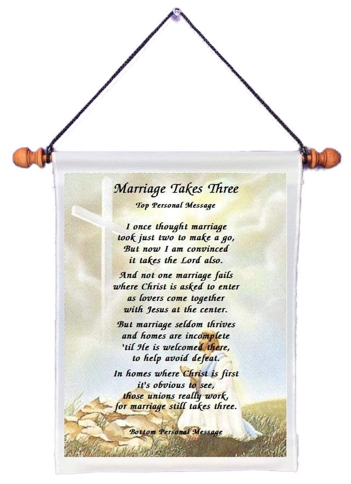 Marriage Takes Three - Personalized Wall Hanging canvas scroll with rod and cord
