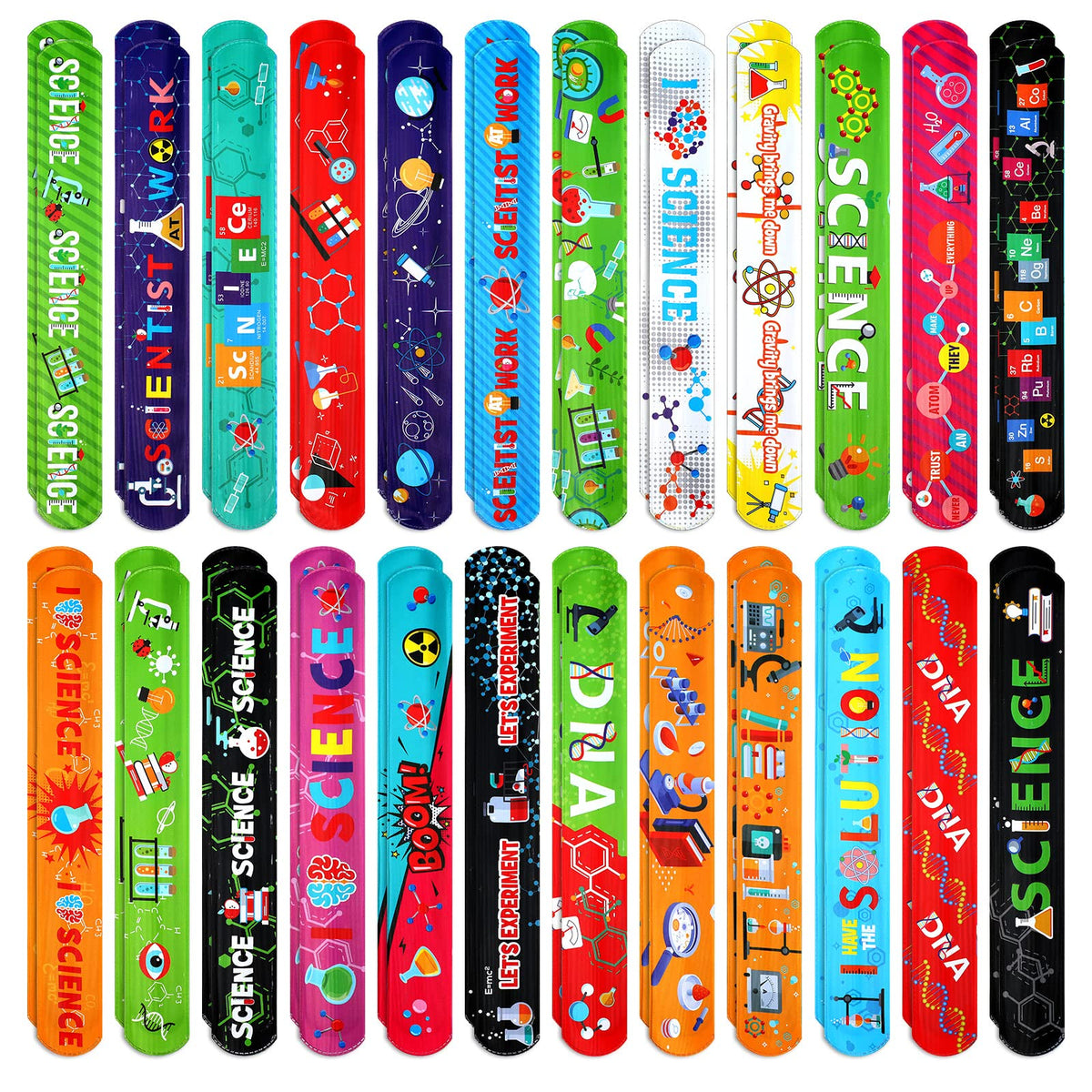 Marsui 48 piece science slap bracelets set with 24 designs