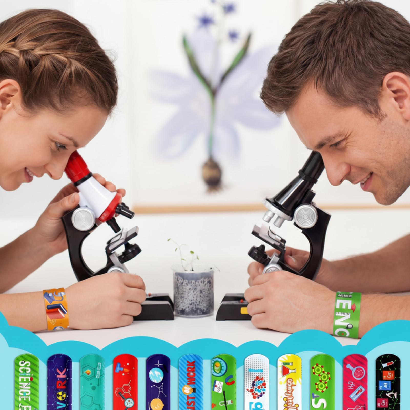 Science party favors Marsui slap bracelets in bright colors