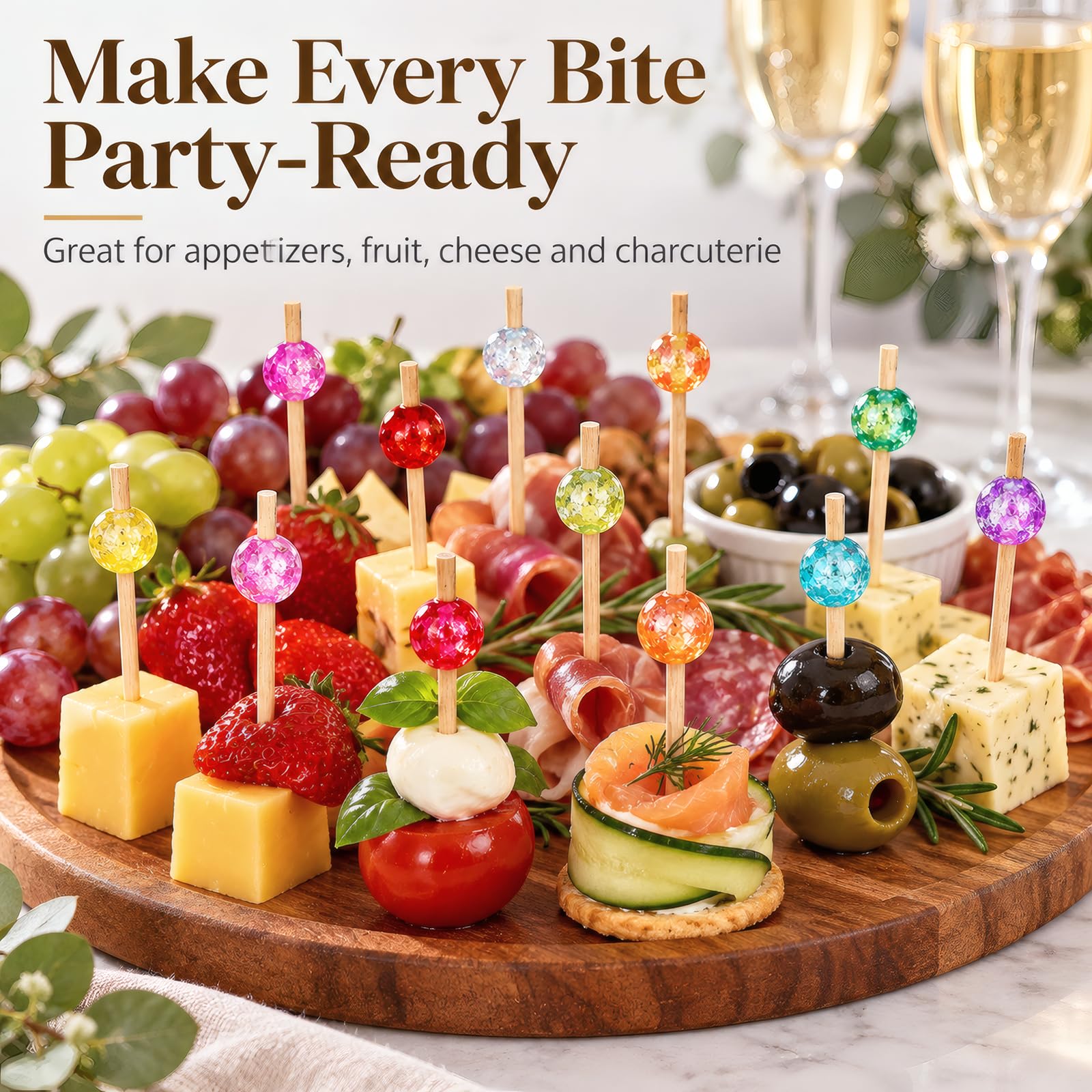 martini garnish and appetizer skewers with bead toppers