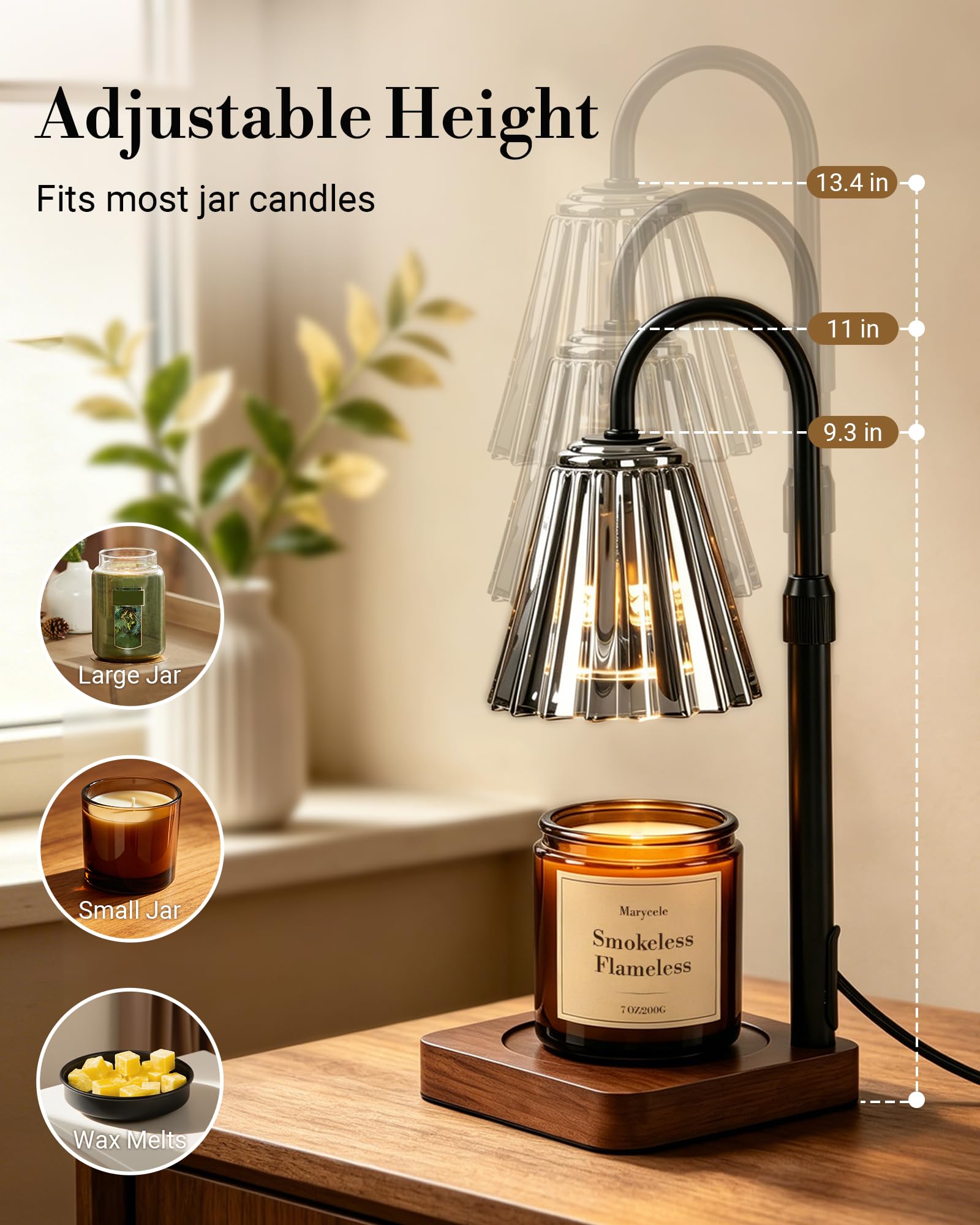 Marycele wooden base with gold metal and clear glass shade