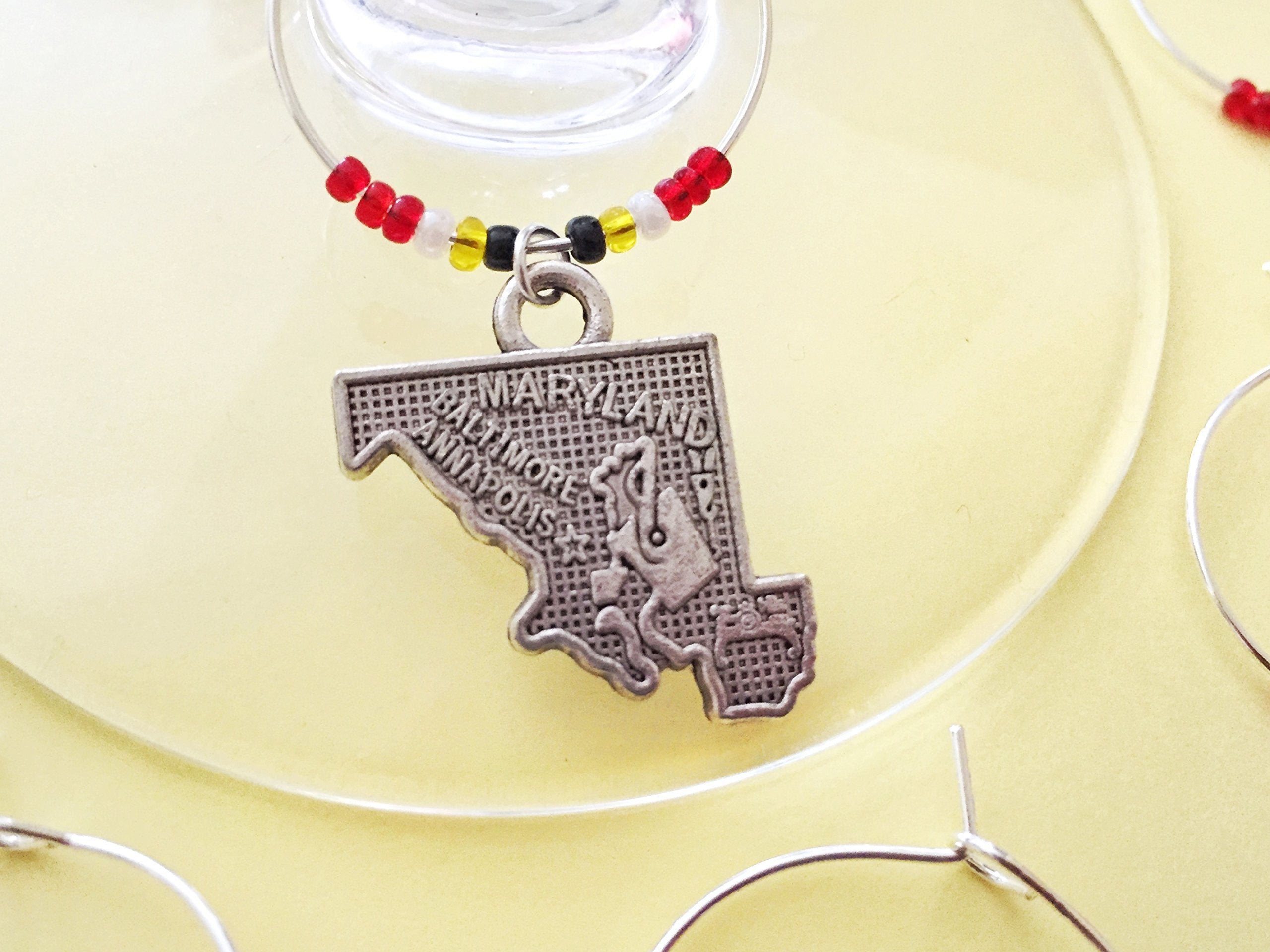Maryland flag themed beads in a nautical charm set for wine accessories