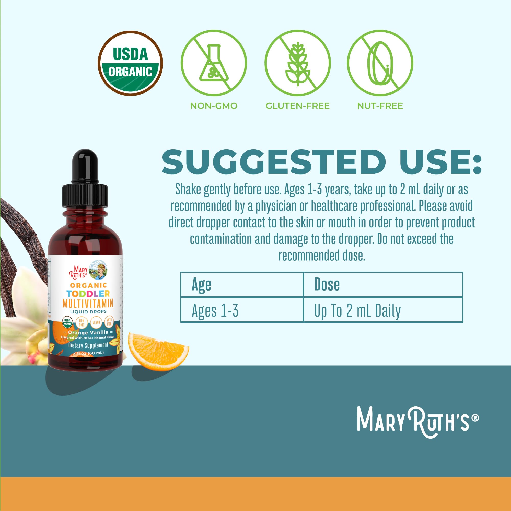 Vegan MaryRuth's Organic Toddler Multivitamin Drops packaging