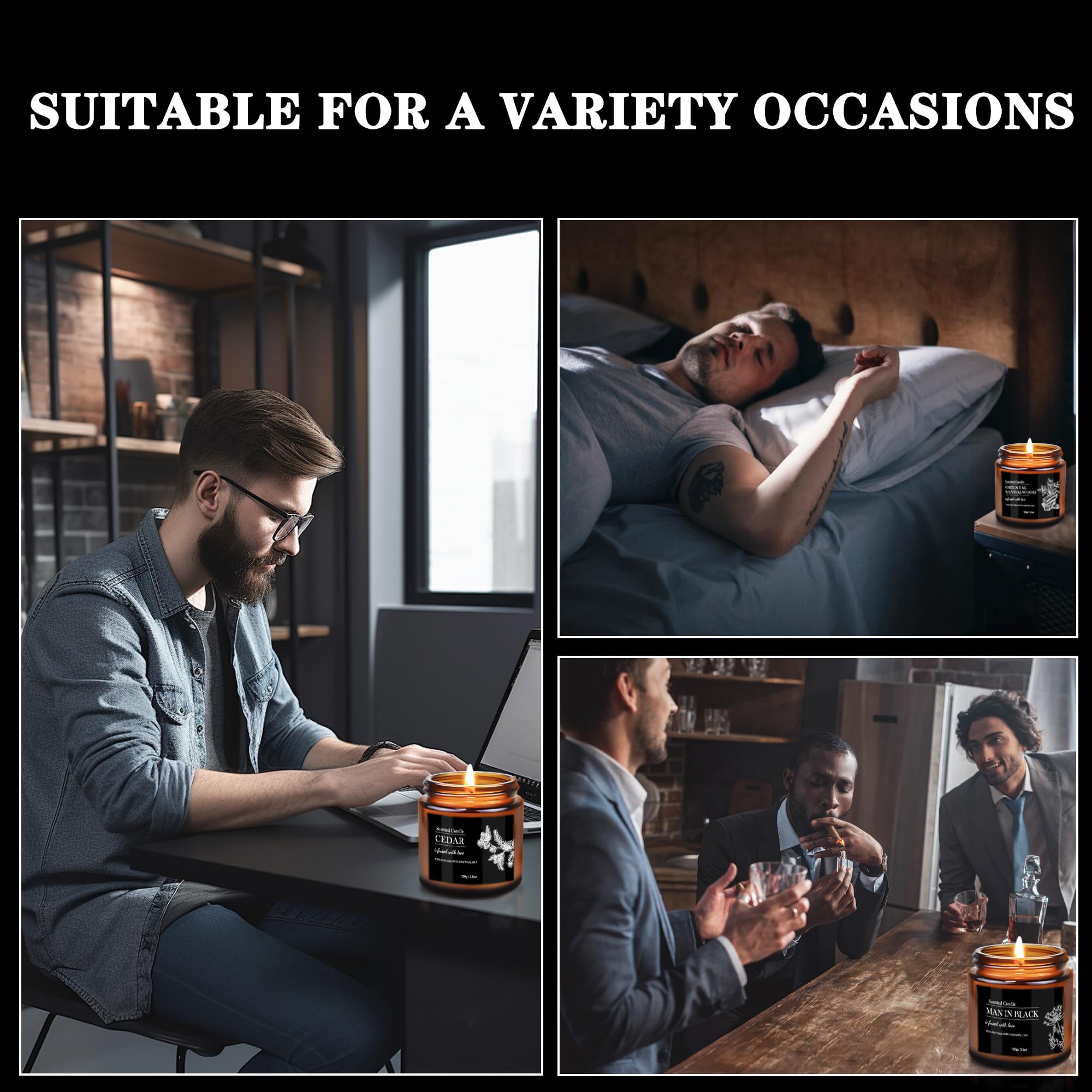 Masculine home decor candle set in black jars
