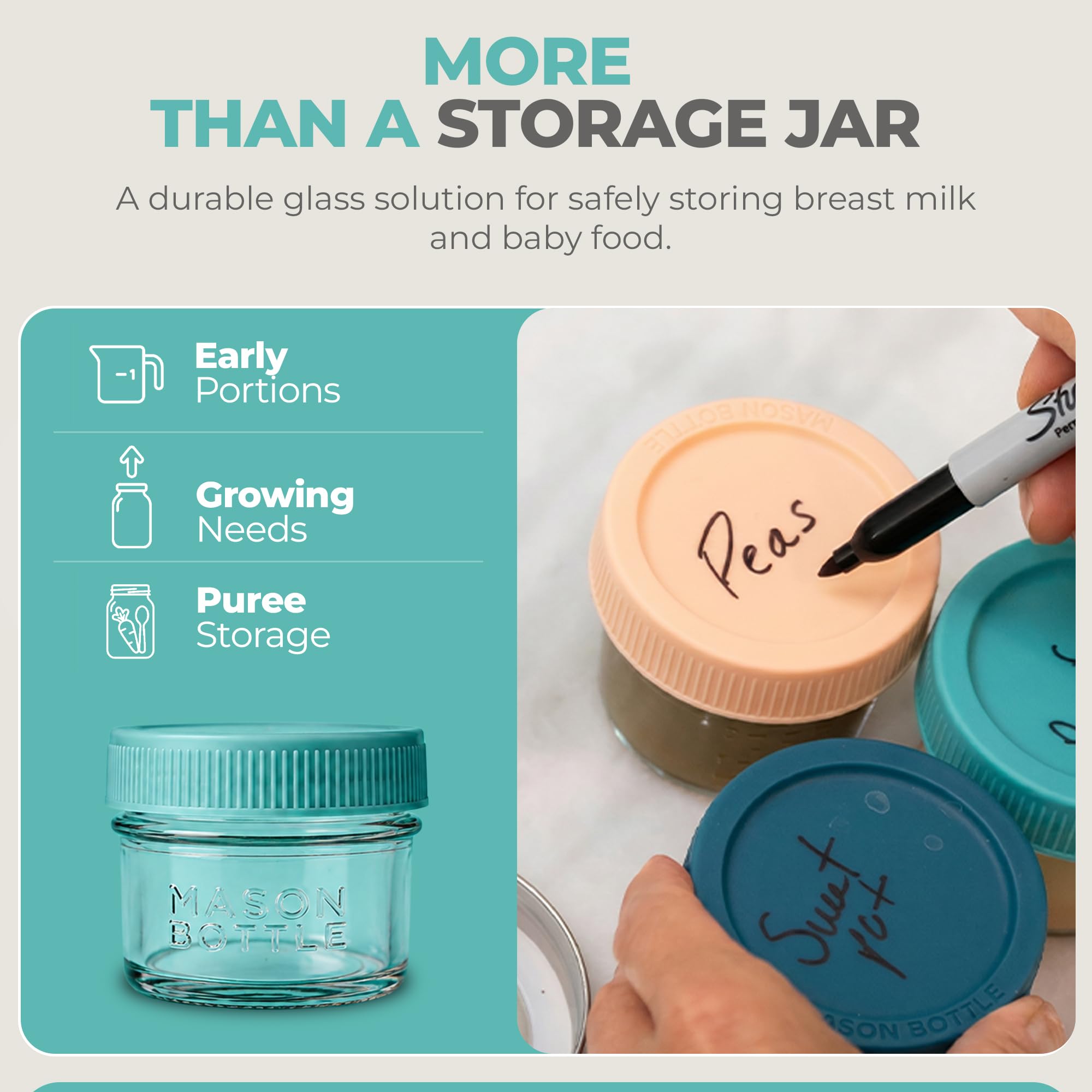 Mason Bottle glass storage jars with airtight lids for breast milk