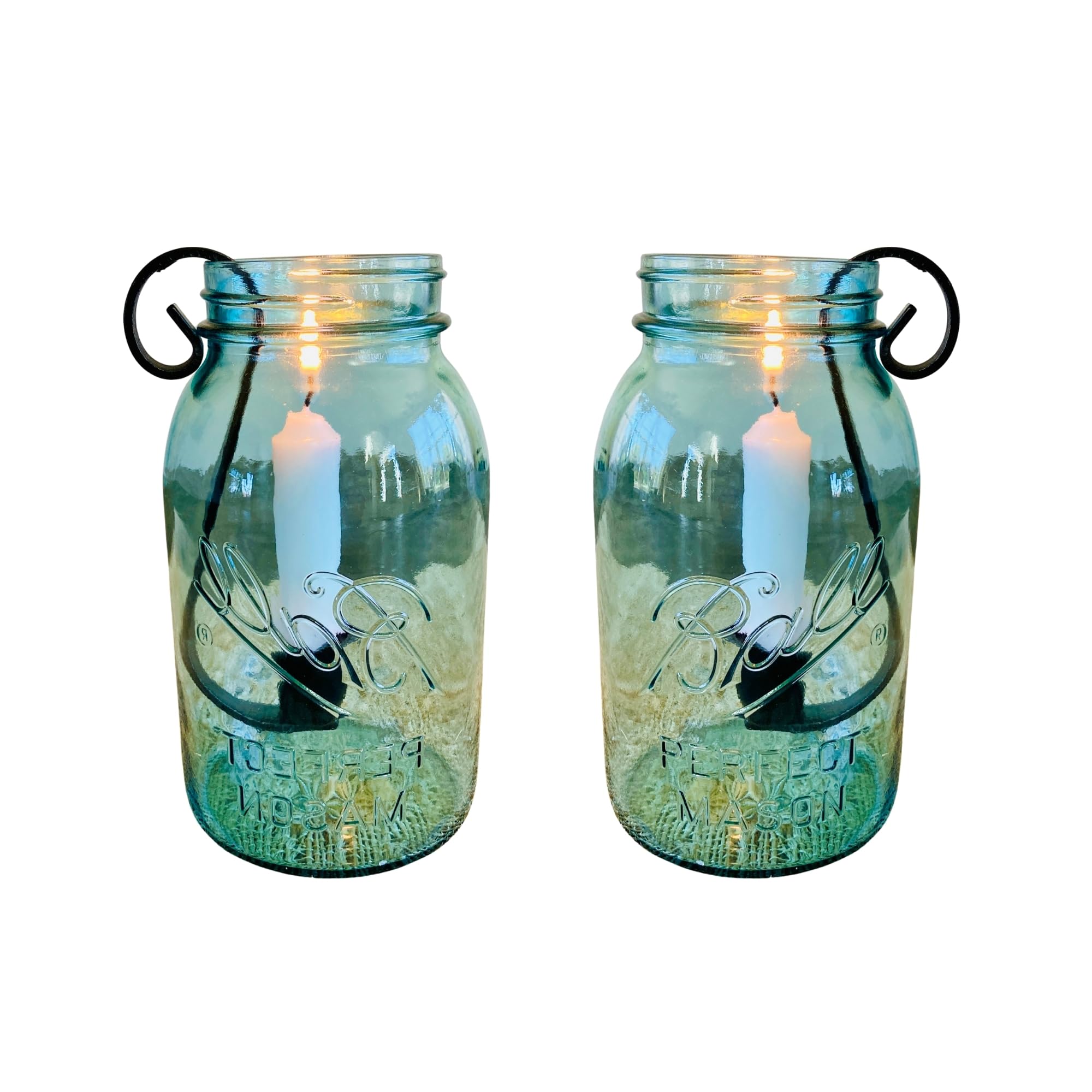 Amish made mason jar candle holder inserts with wrought iron hooks