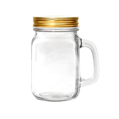 Clear glass mason jar mug 500ml with handle and metal screw cap