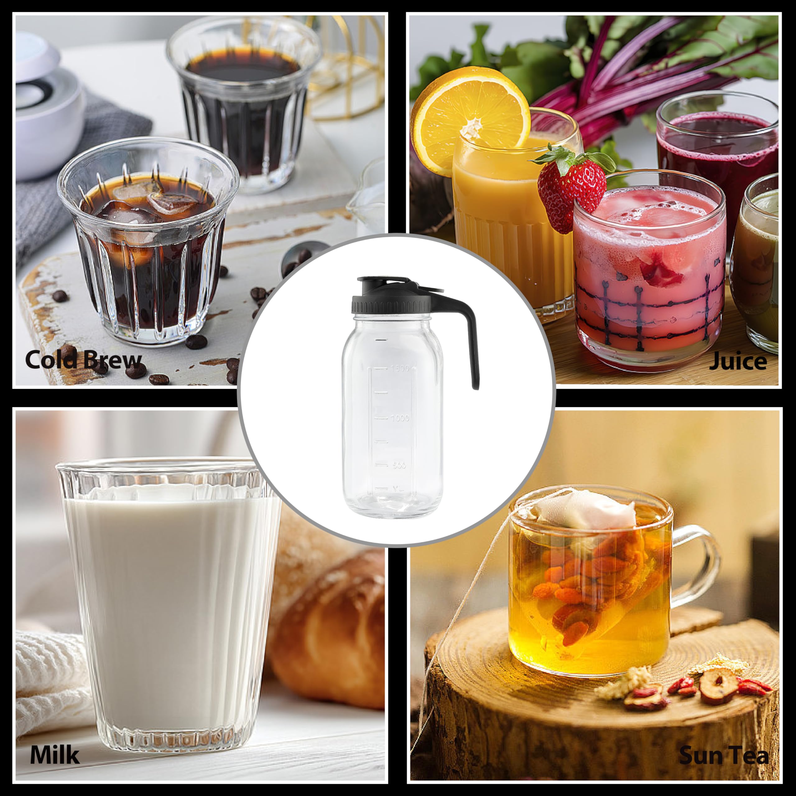 Airtight leakproof lid and pour spout on pitcher