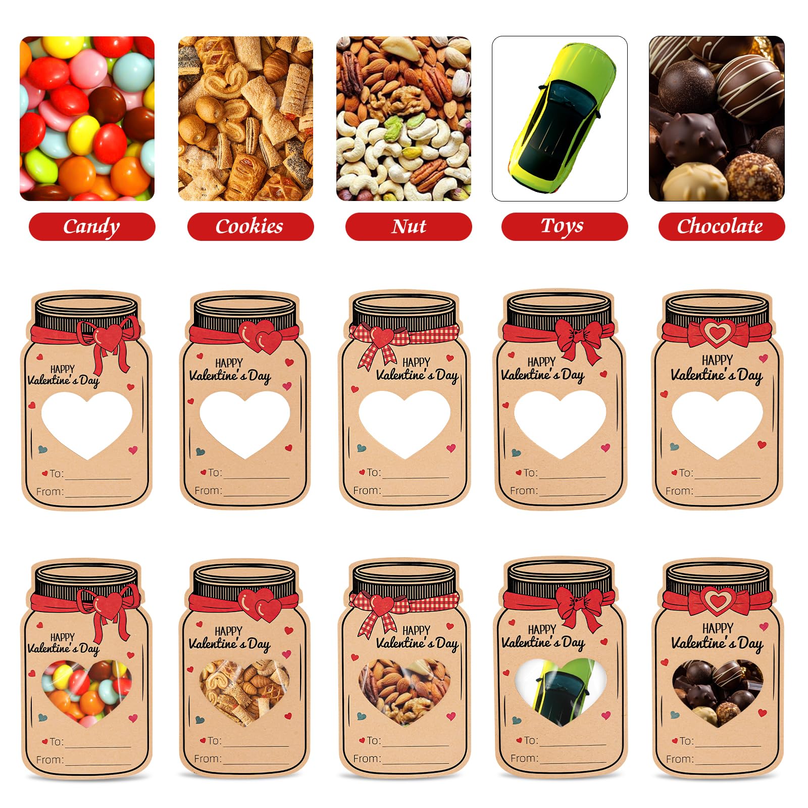 Valentine cards for kids mason jar heart cutout 5.9x3.5 inches