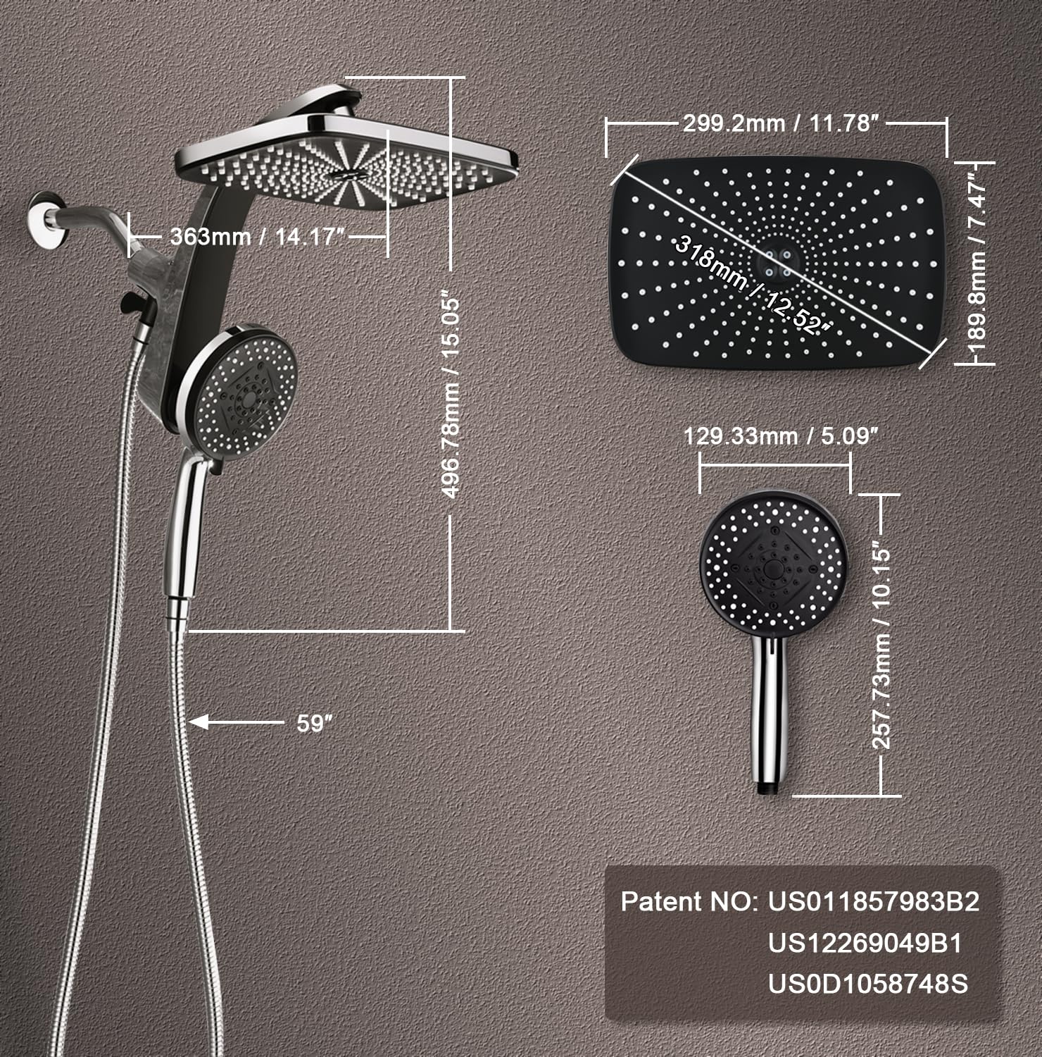 patented dual shower head with flow switch