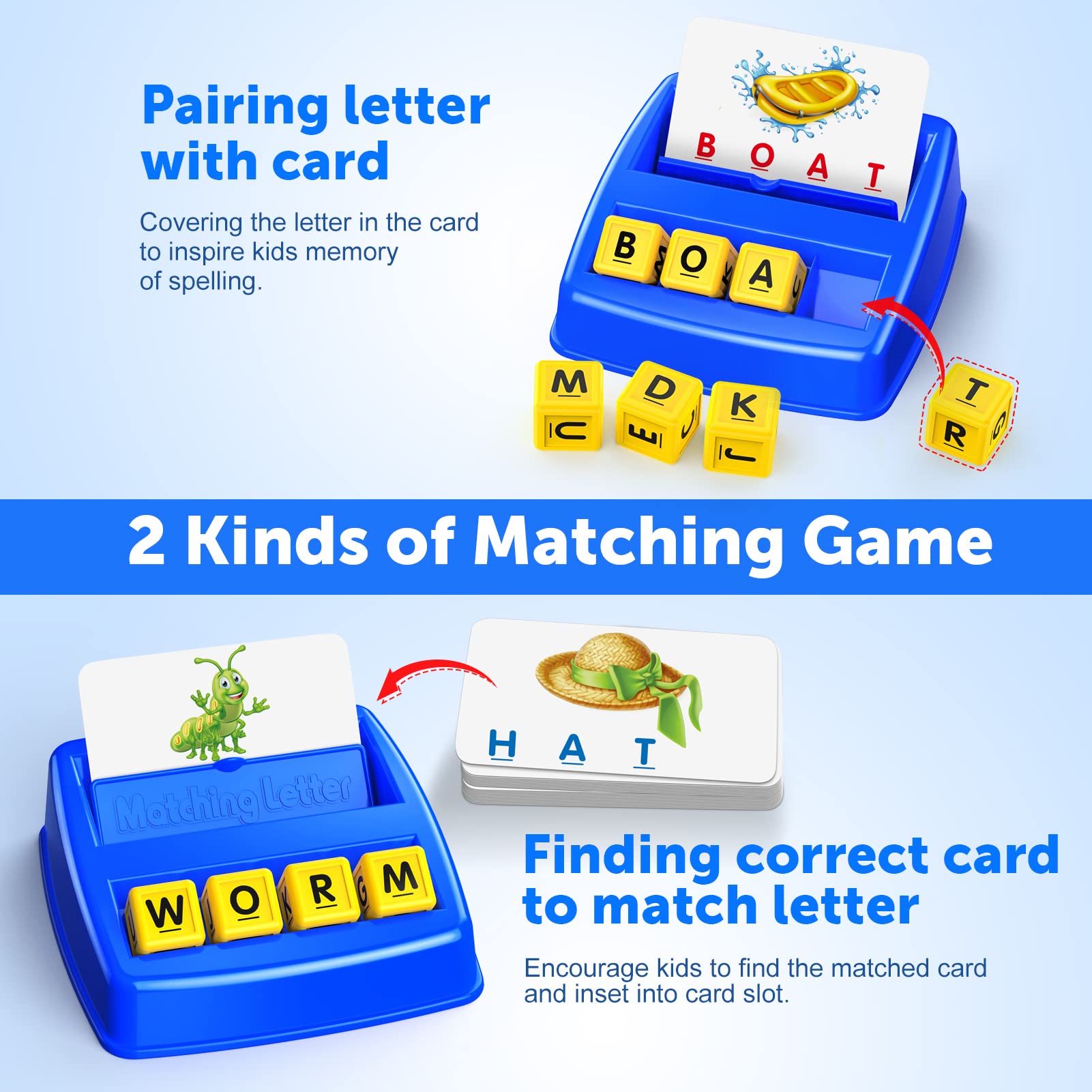 Matching Letter Game for Kids Toys Ages 3-8 blue with cards