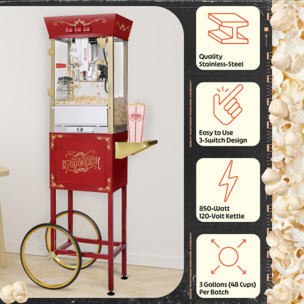 Matinee 8oz popcorn machine cart red side angle