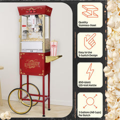 Matinee 8oz popcorn machine cart red side angle
