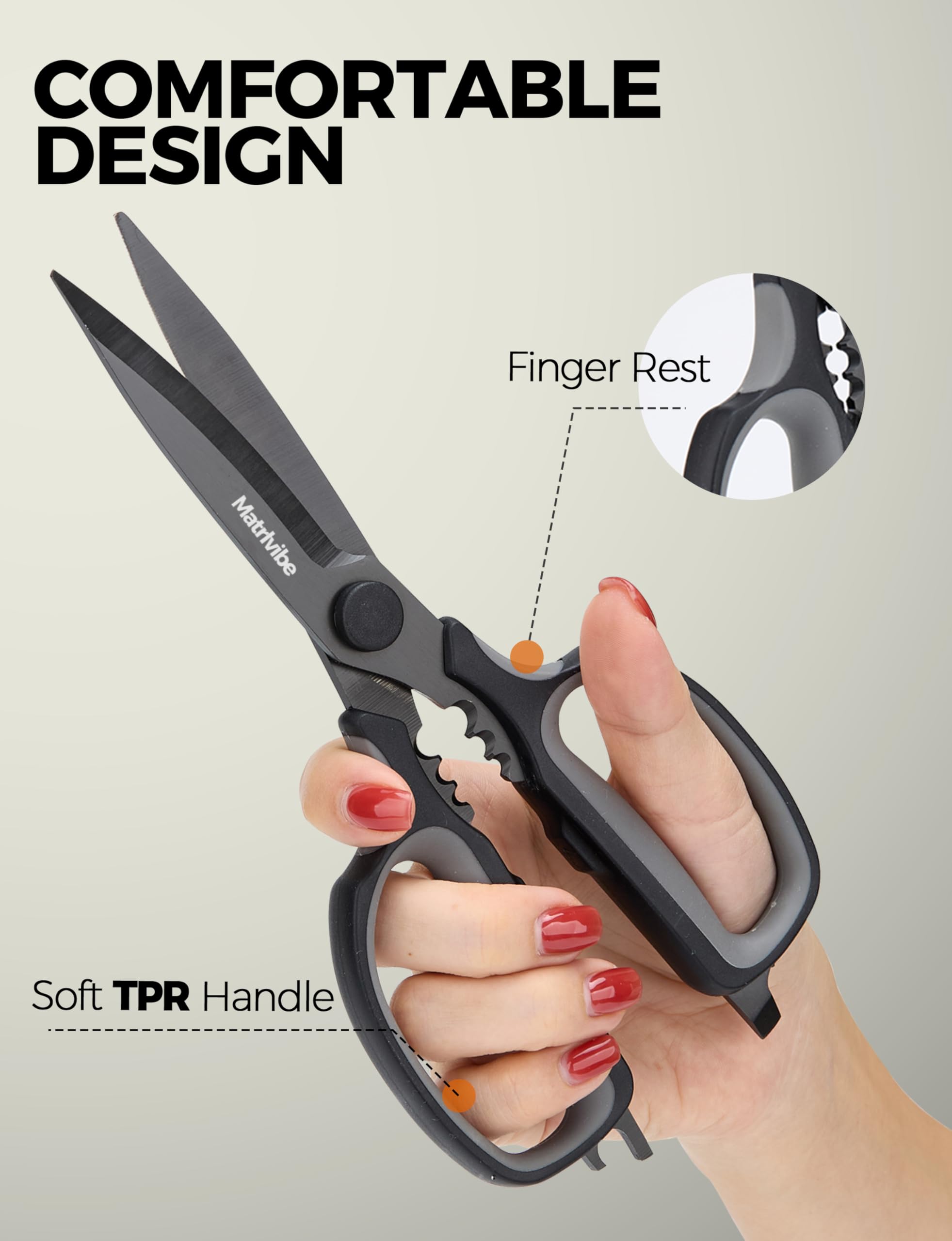 Ergonomic non-slip TPR handle for left and right handed use