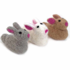 Matthew + Mae felted bunnies set of 3 in tan white gray colors