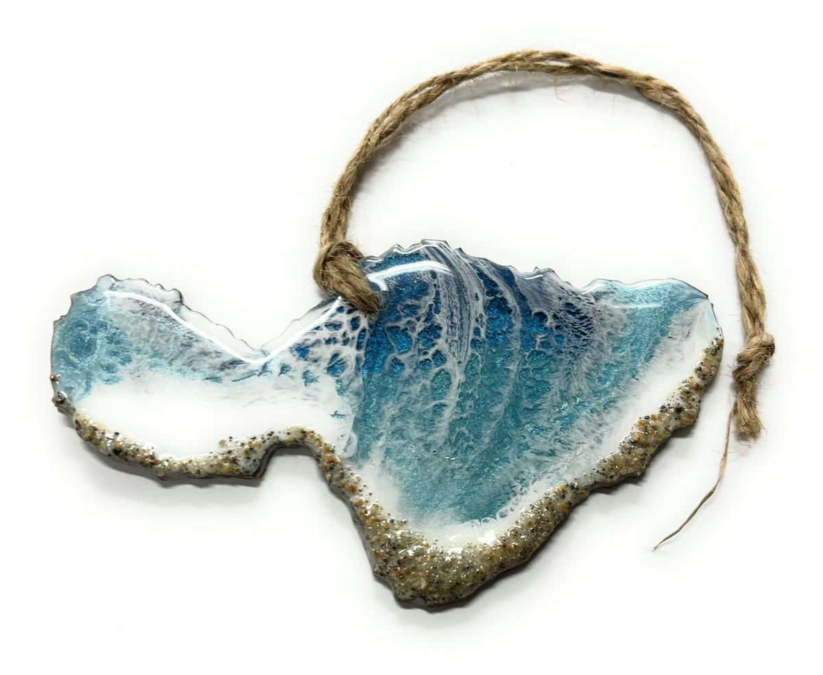 Maui Holiday Ornament resin art with real beach sand
