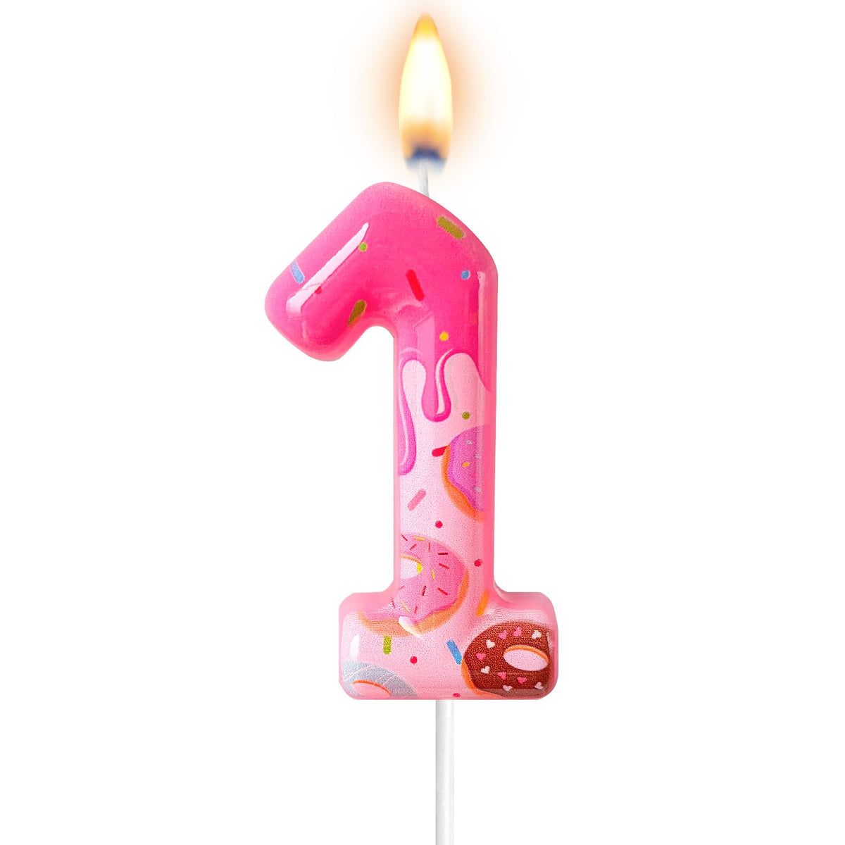 Mauin donut-shaped number birthday cake candles on pink base