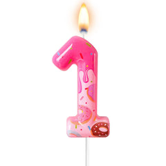 Mauin donut-shaped number birthday cake candles on pink base
