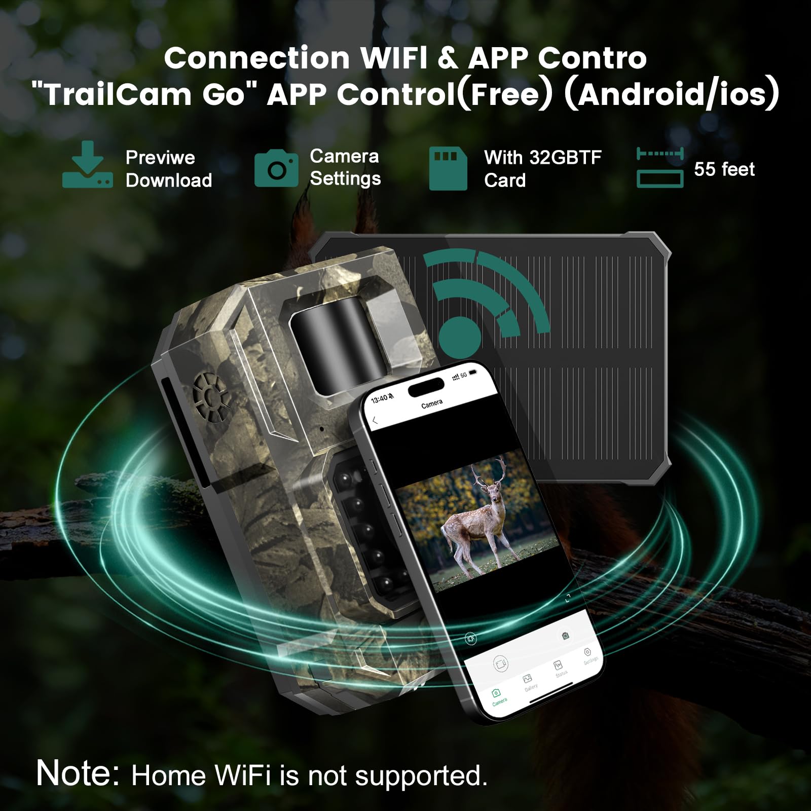 MAXDONE Solar WiFi Trail Camera 4K 64MP photo and video display