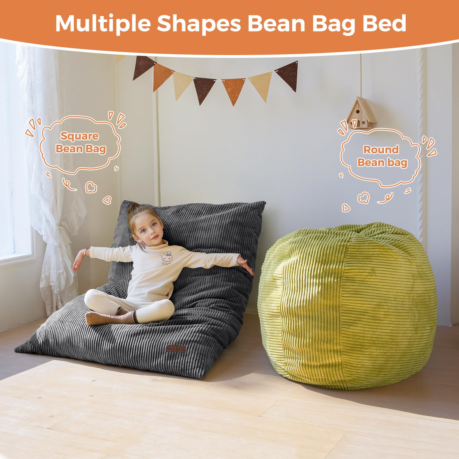 MAXYOYO 3 in 1 bean bag bed high-density foam filling