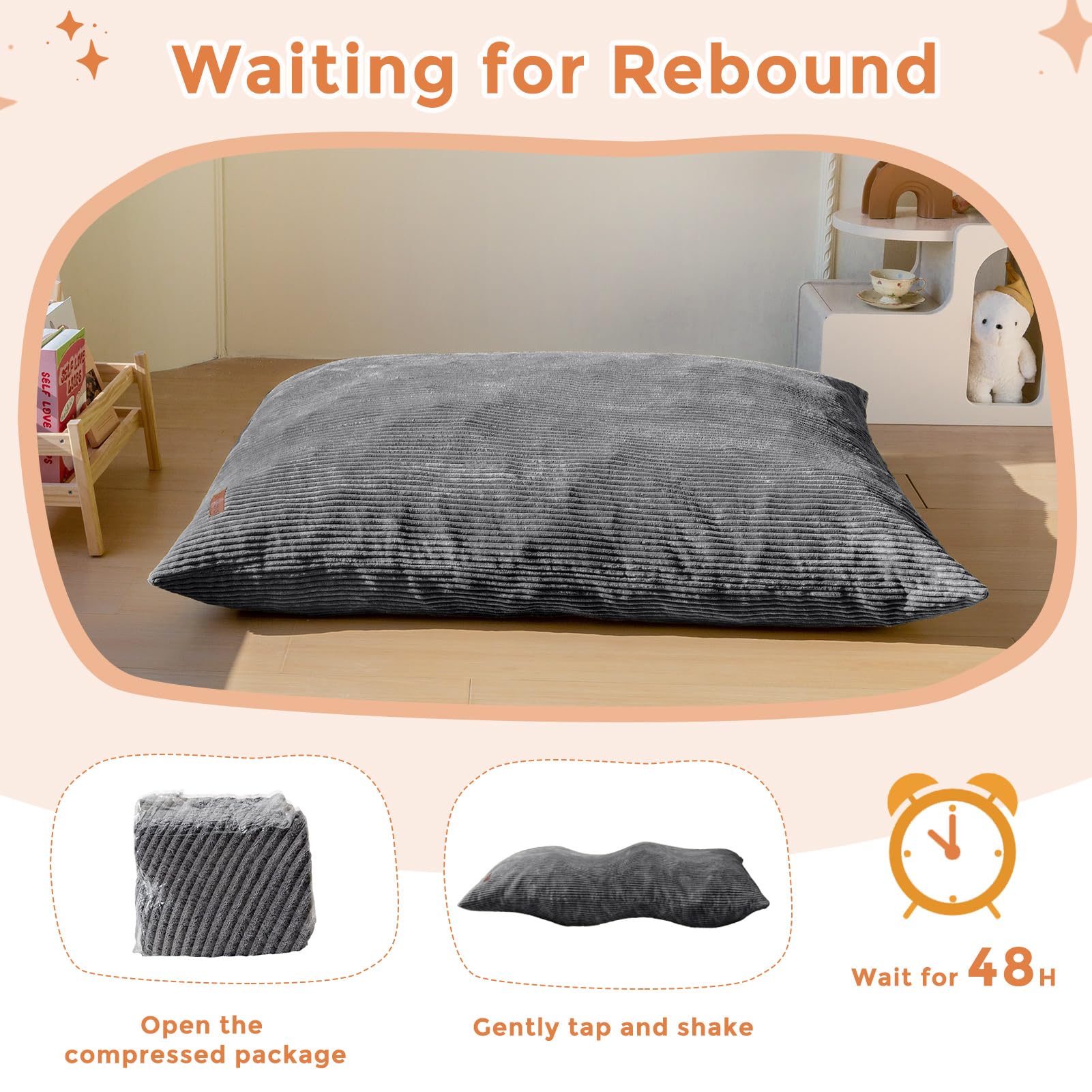 MAXYOYO corduroy bean bag chair bed packaging and pre-assembly
