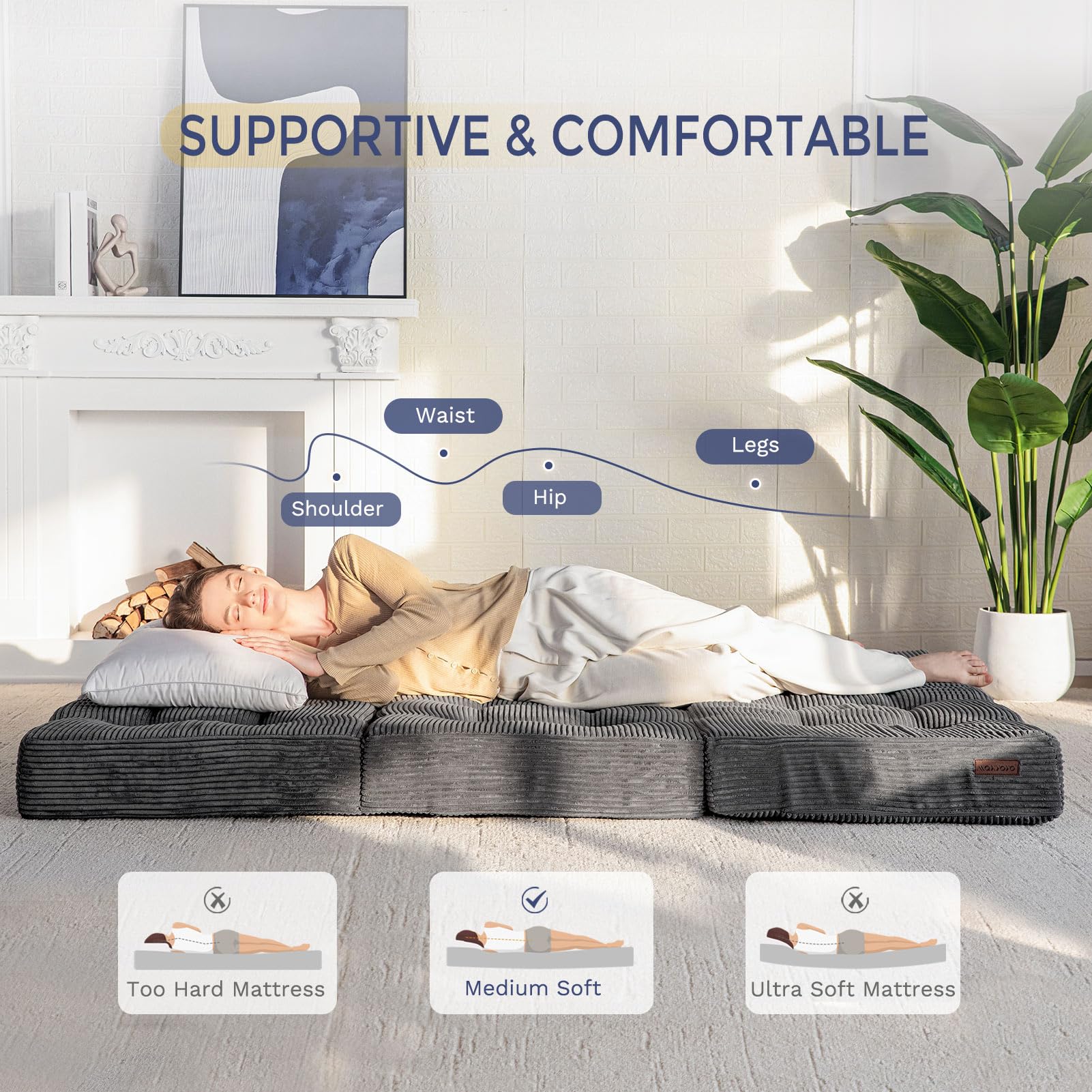 Camping and travel ready MAXYOYO Tri-Fold Mattress