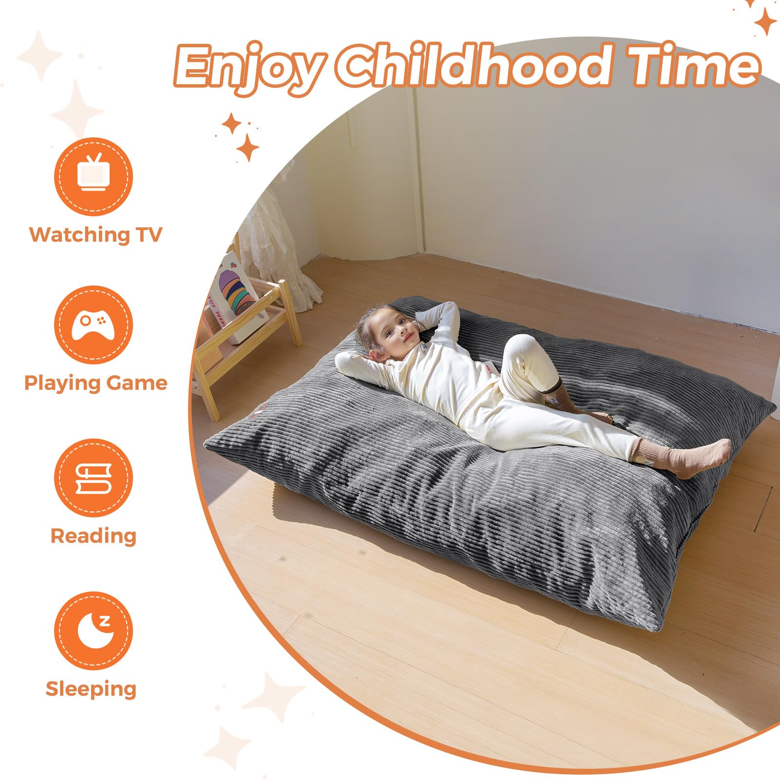 MAXYOYO soft corduroy fabric cover on 3 in 1 bean bag bed