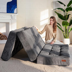 MAXYOYO Tri-Fold Mattress folded for compact storage in dark grey