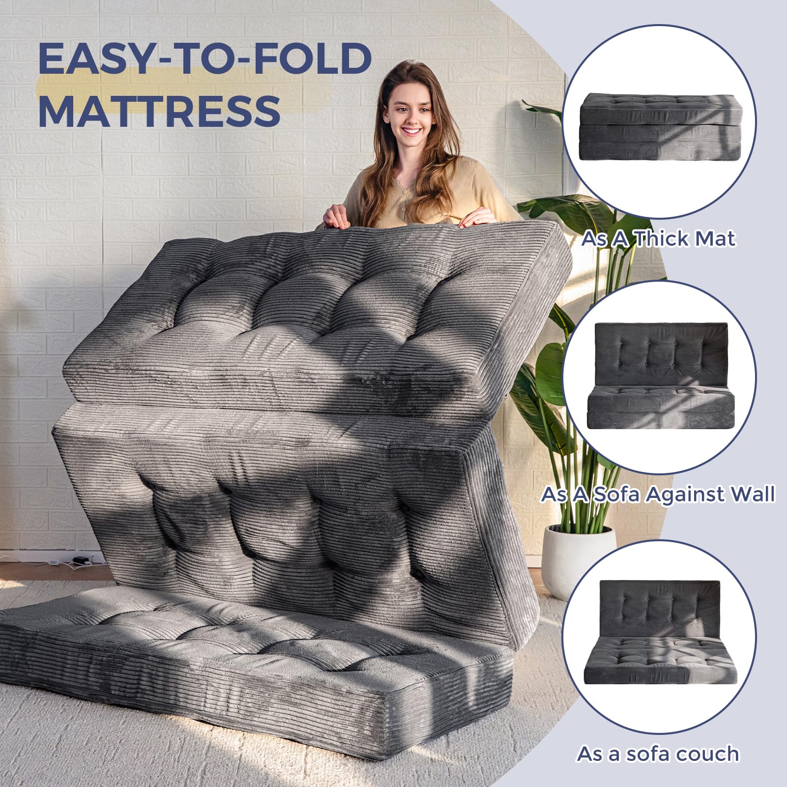 Unfolded MAXYOYO Tri-Fold Mattress into spacious seating