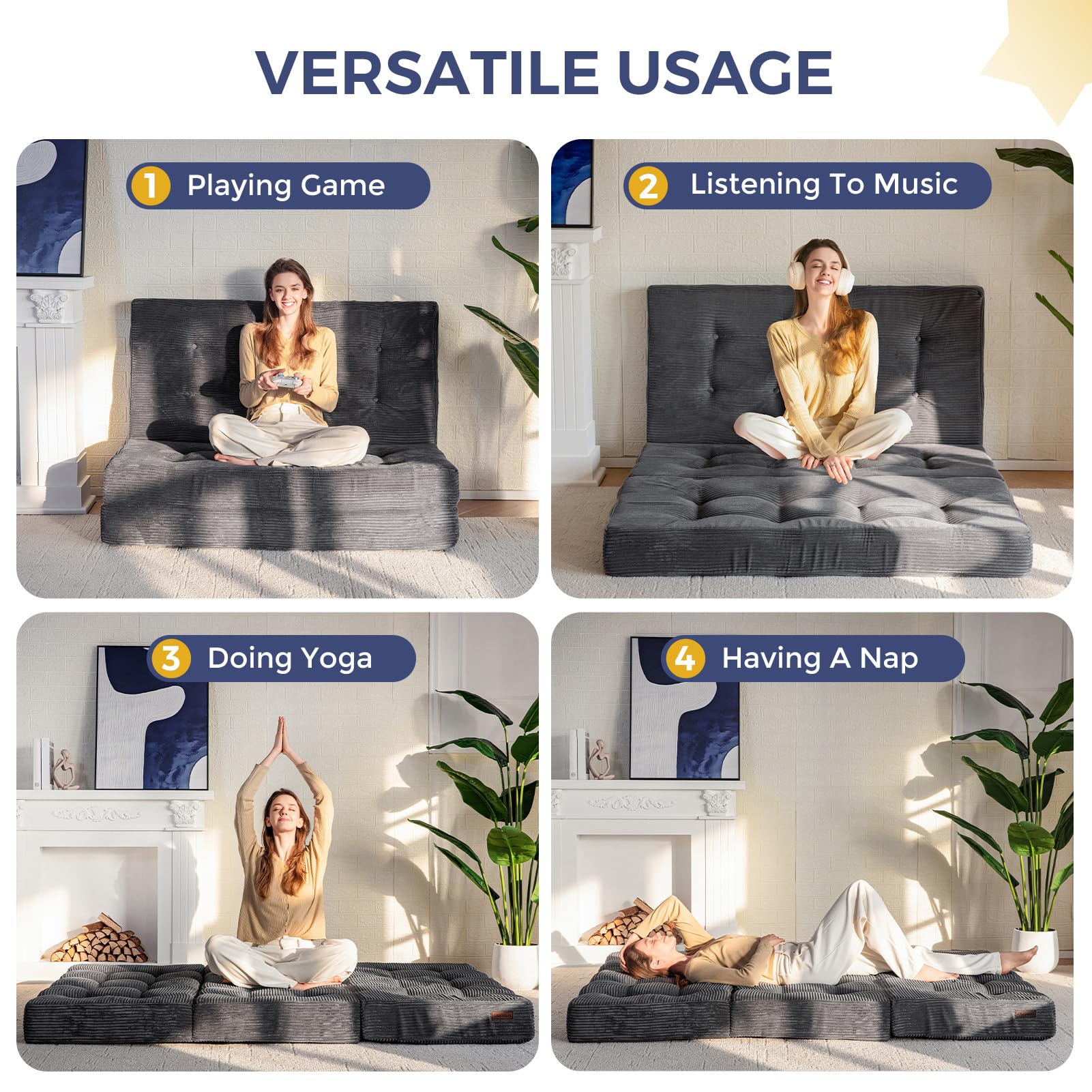 Tufted corduroy fabric top on MAXYOYO Tri-Fold Mattress