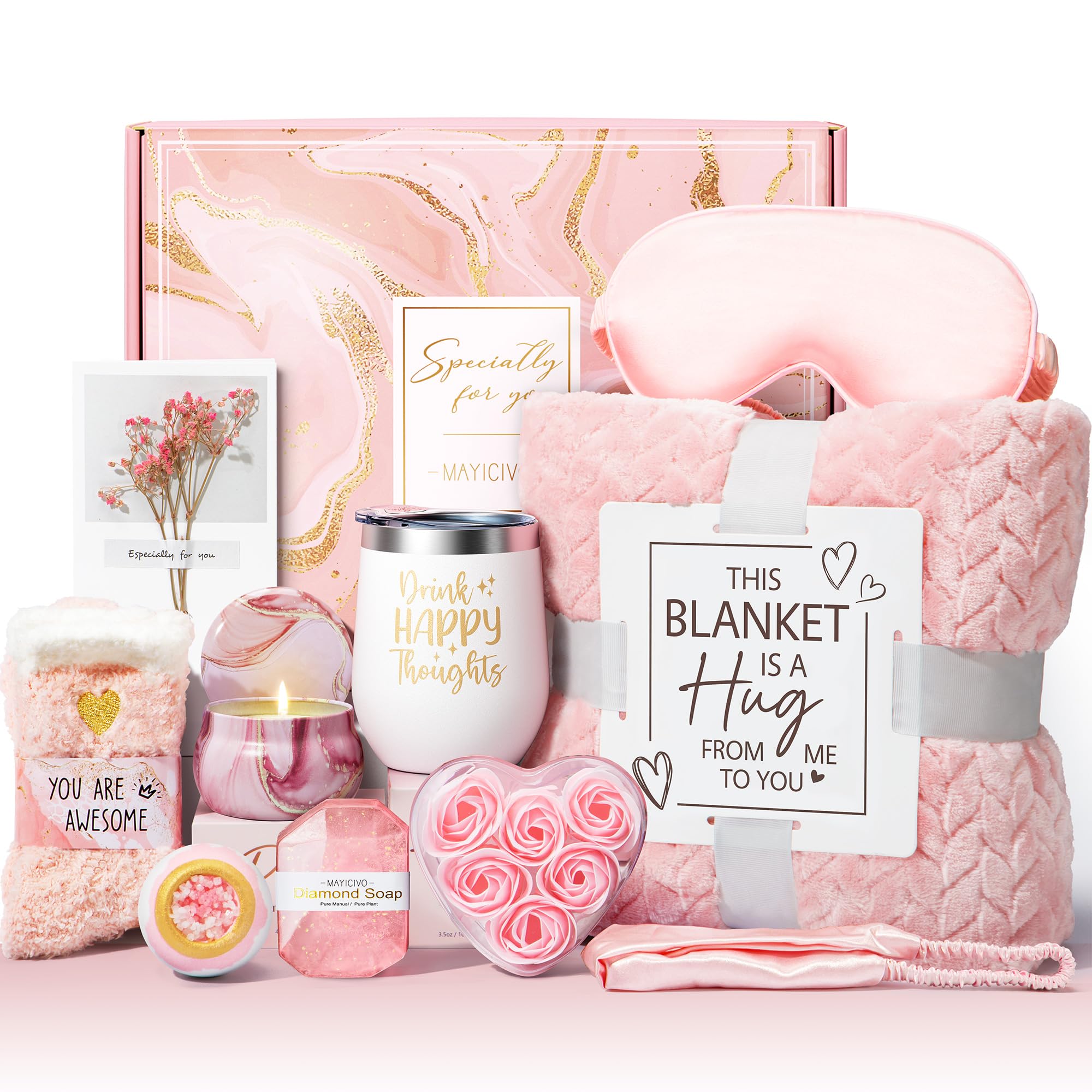 MAYICIVO luxury spa gift basket for women with plush blanket