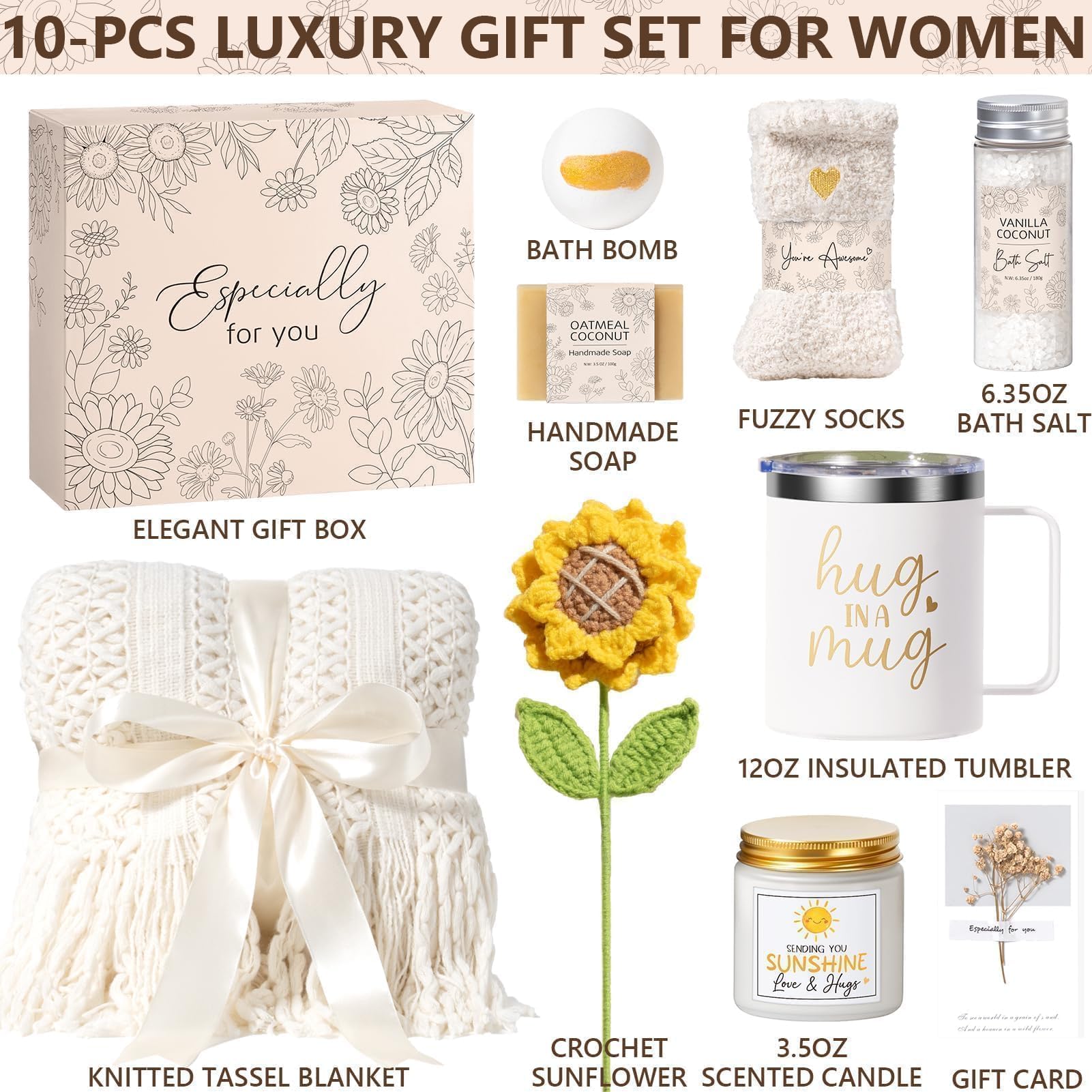 MAYICIVO self care gift basket blanket and spa items