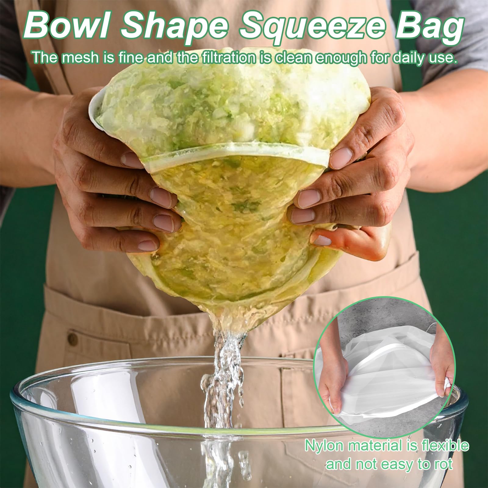 Reusable fine mesh cheesecloth bag for straining vegetables