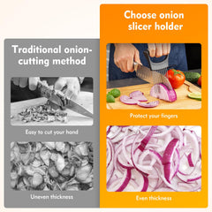 Onion holder with 10 pins and protective cover for safe slicing