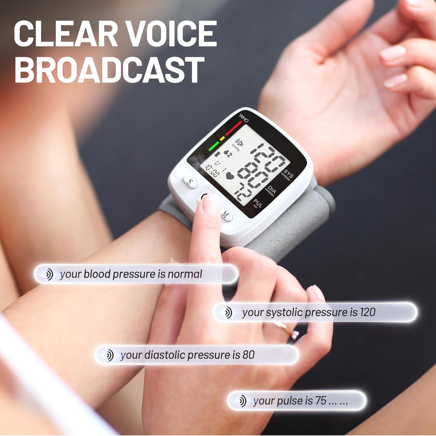 Large LCD display on MBUPAI wrist BP monitor for easy readings