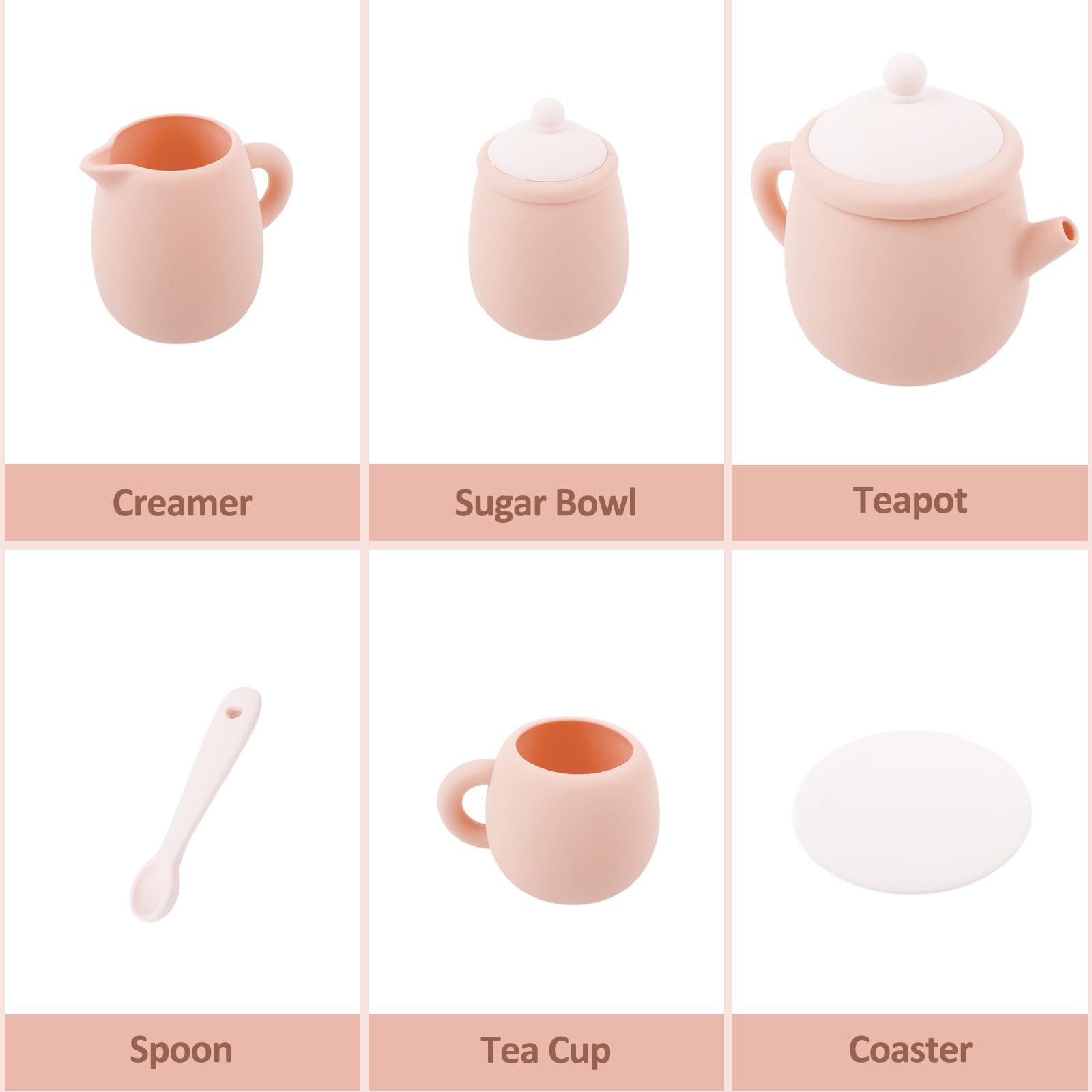 15-piece silicone tea party set components for kids