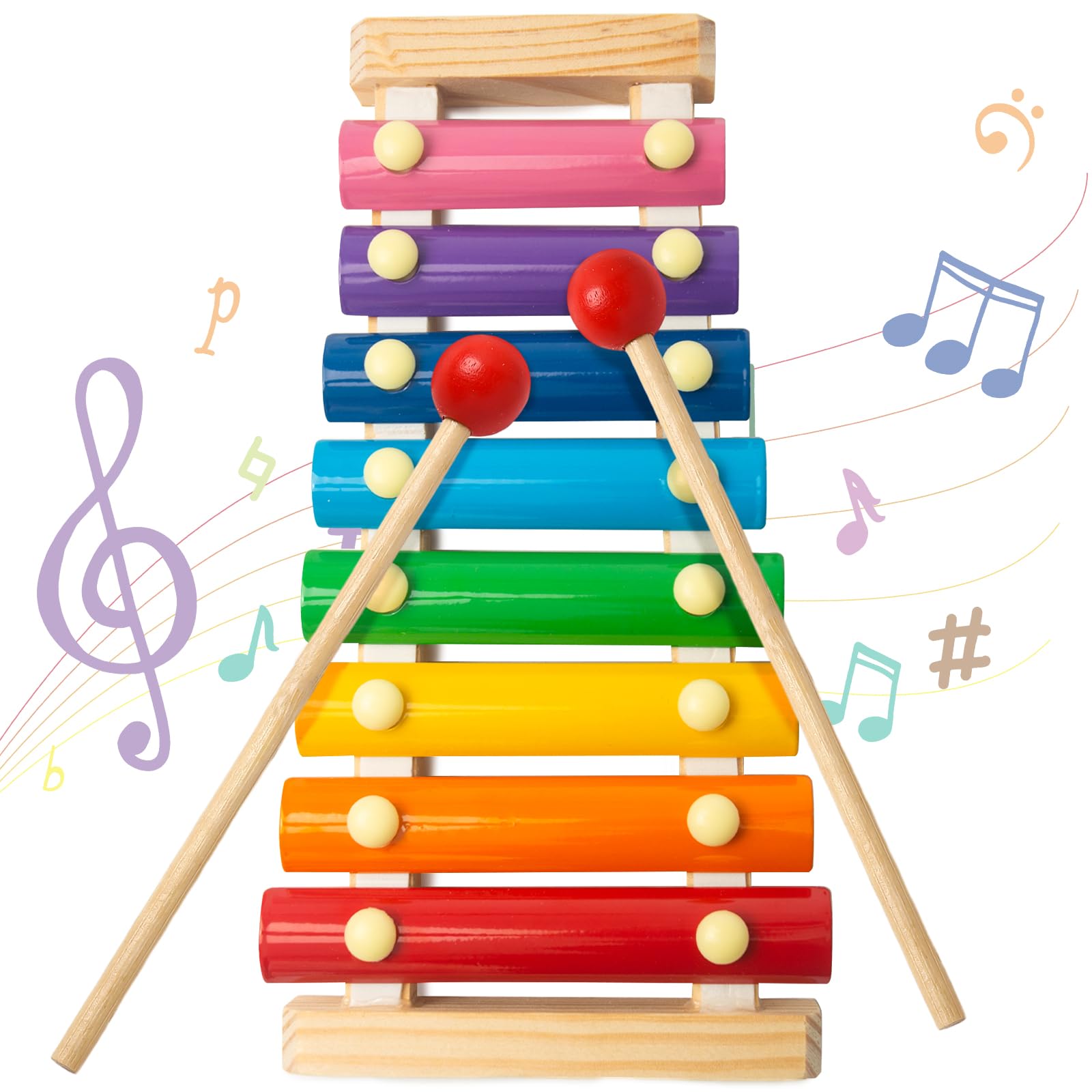 Wooden rainbow xylophone for kids with colorful keys