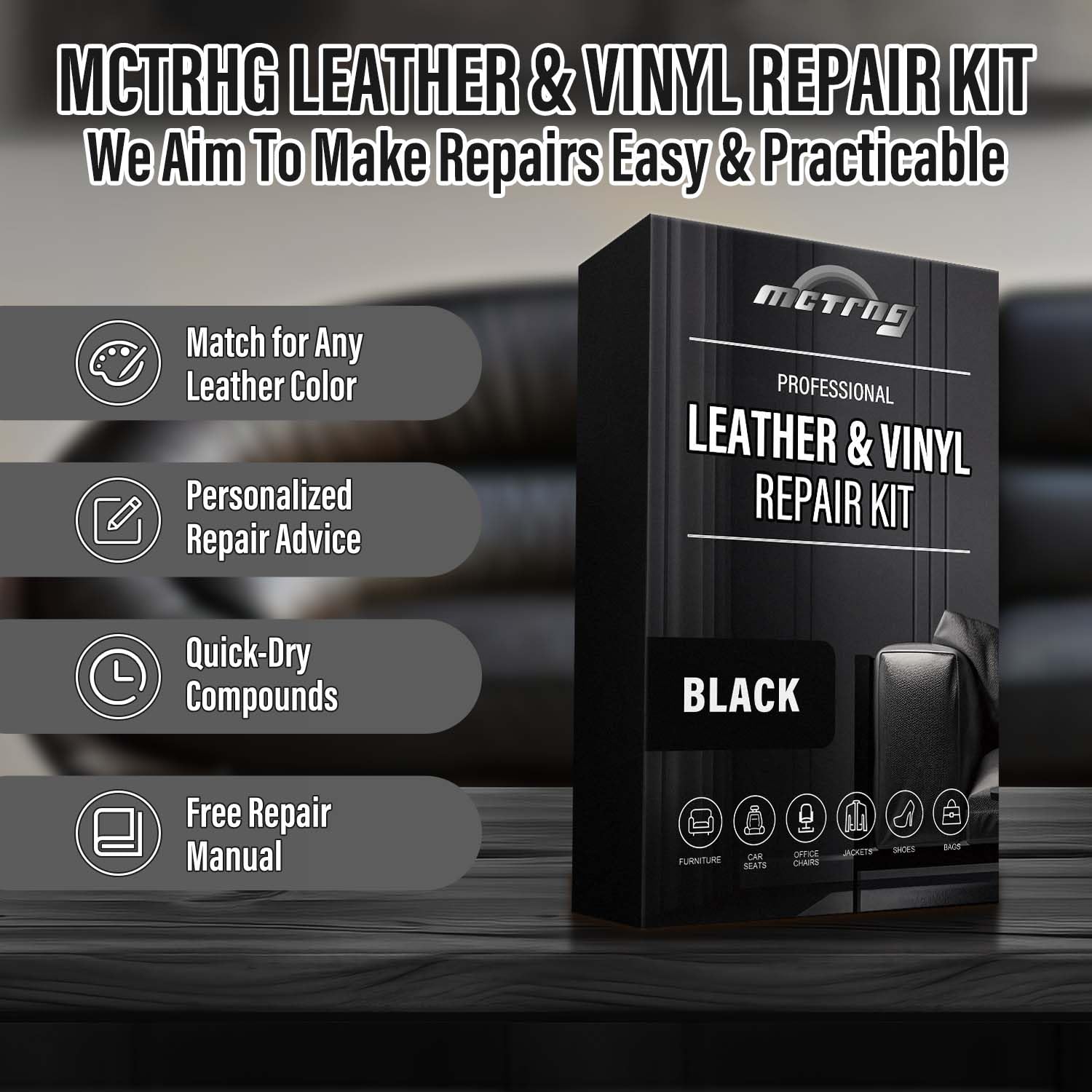 Repair kit for shoes bags purses leather vinyl