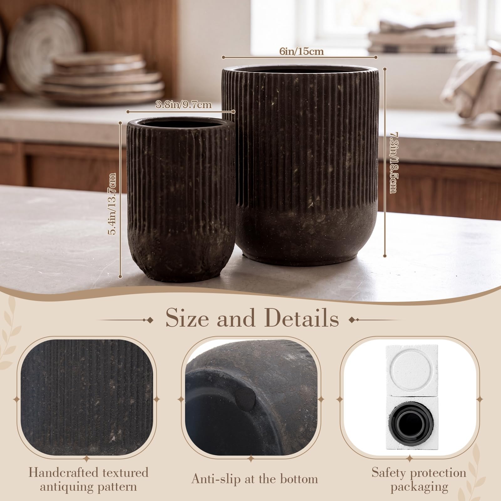 Meanplan small farmhouse ceramic utensil holder 5.4H x 3.8D