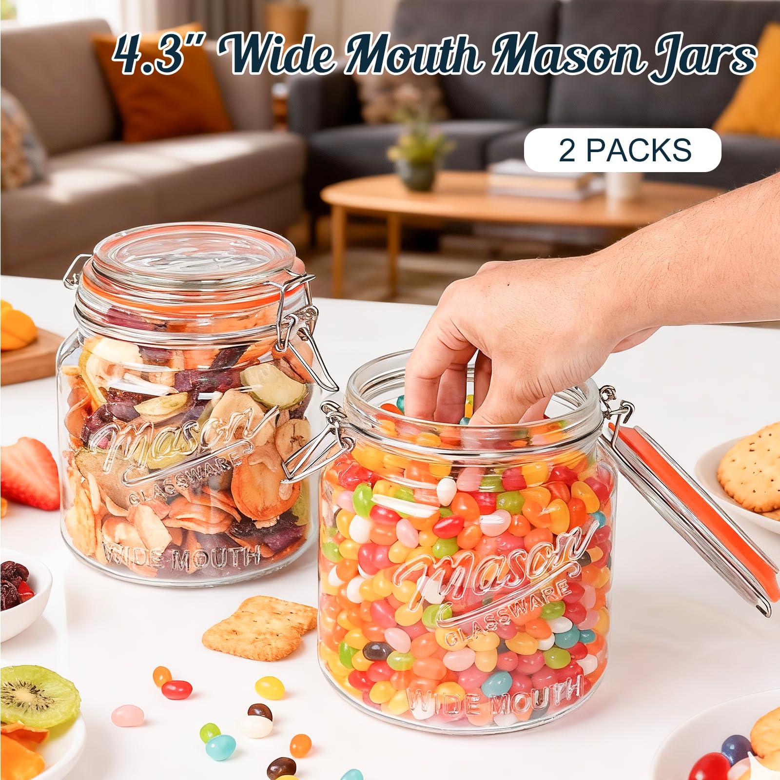 Two-pack glass storage jars for pantry use