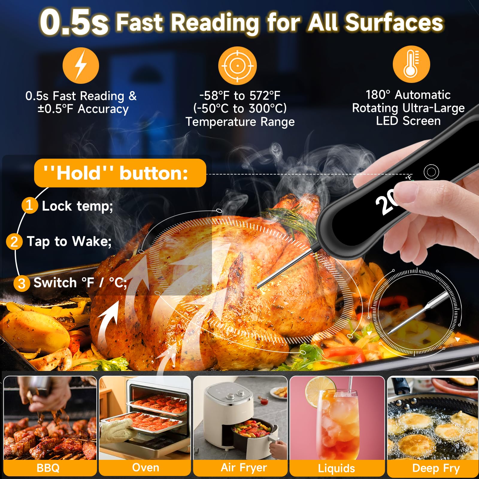 Digital Meat Thermometer foldable probe for kitchen use