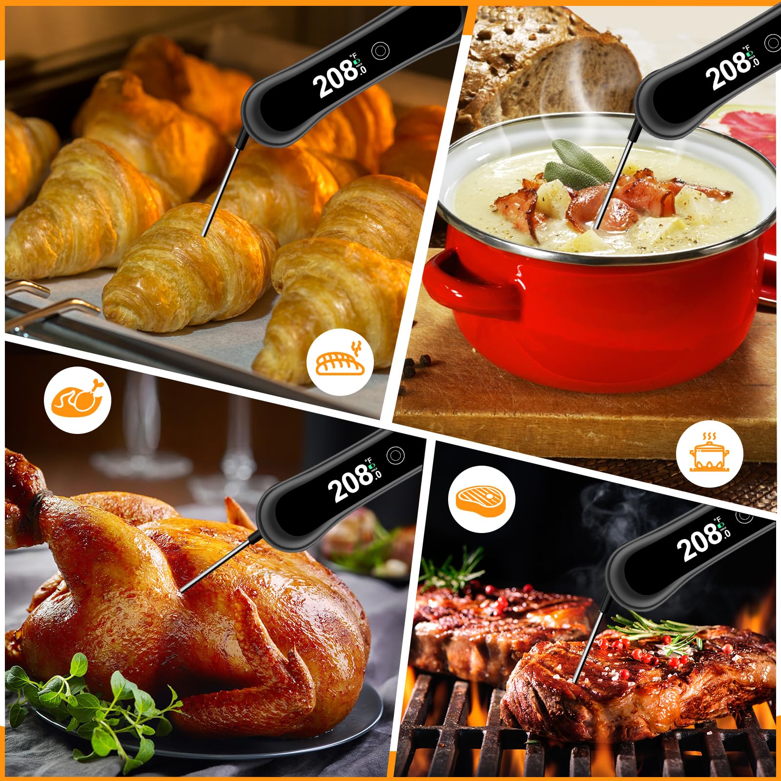Digital display meat thermometer fast readings