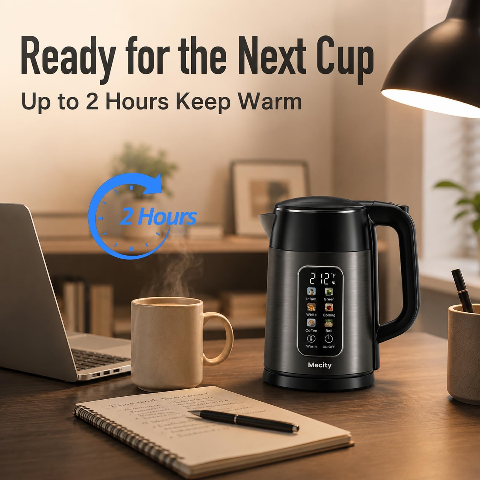 Keep-warm function up to 2 hours Mecity kettle