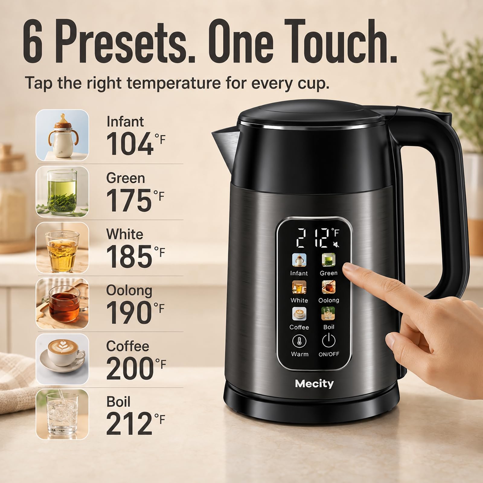 1500 W fast boil Mecity kettle for tea and coffee