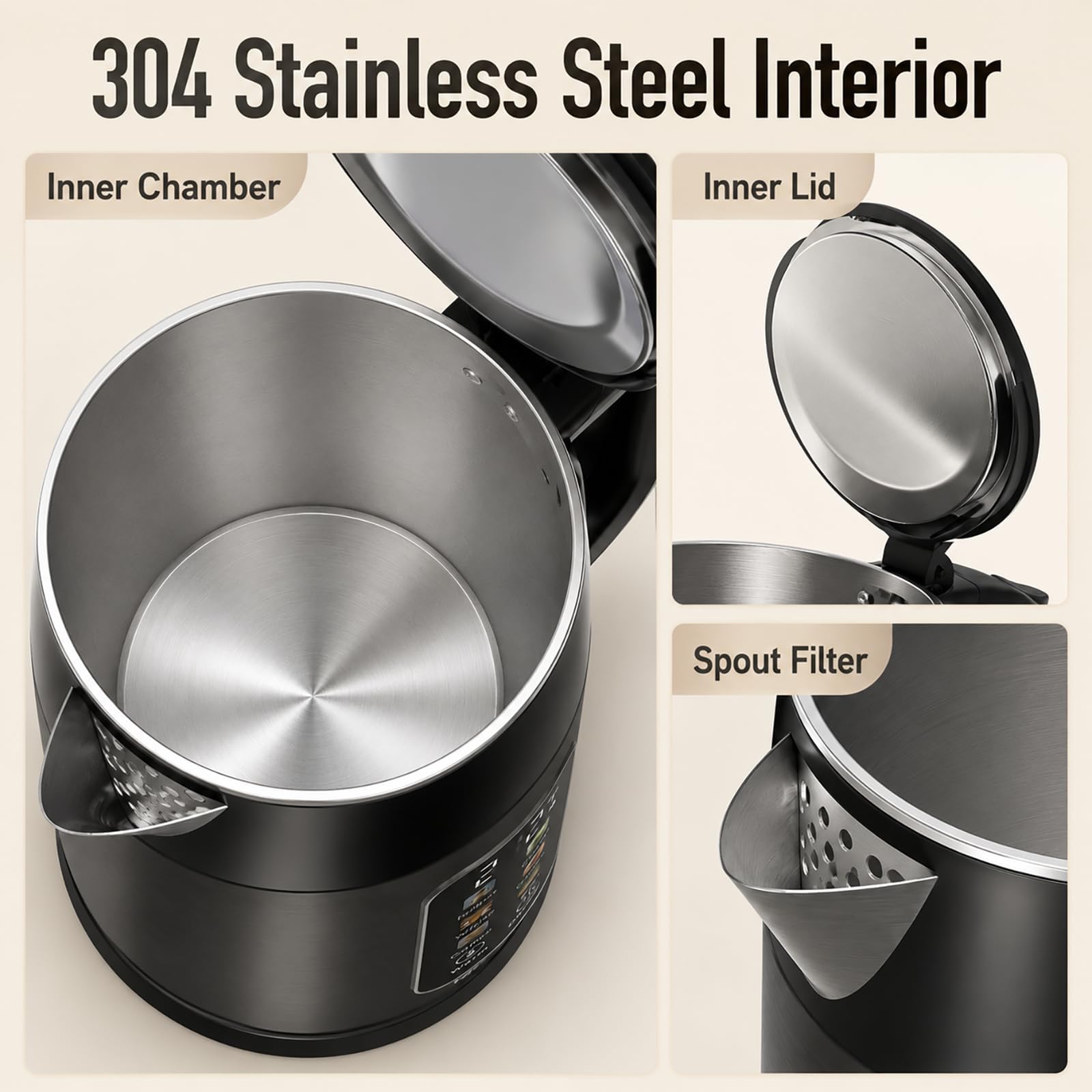 Double-wall stainless steel exterior remains cool Mecity kettle