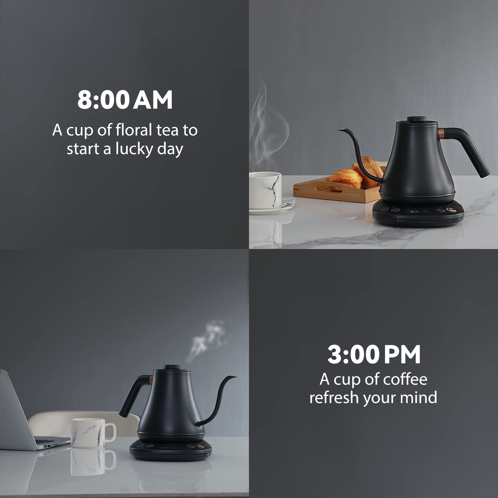 Cord wrap on base keeps countertop tidy Mecity kettle