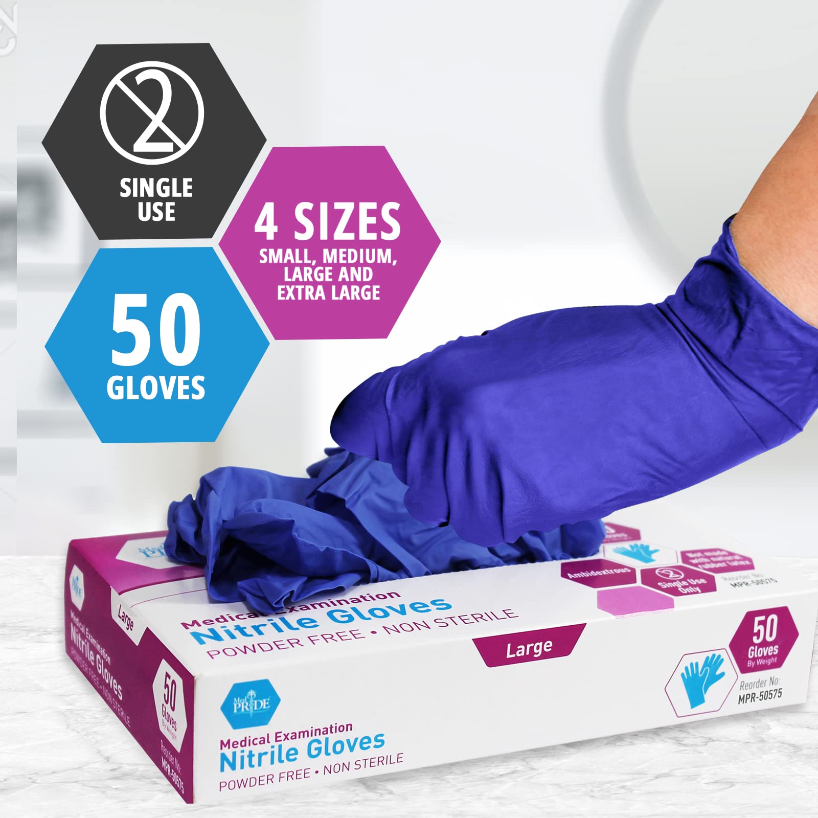 MED PRIDE nitrile gloves medium 50-count box set