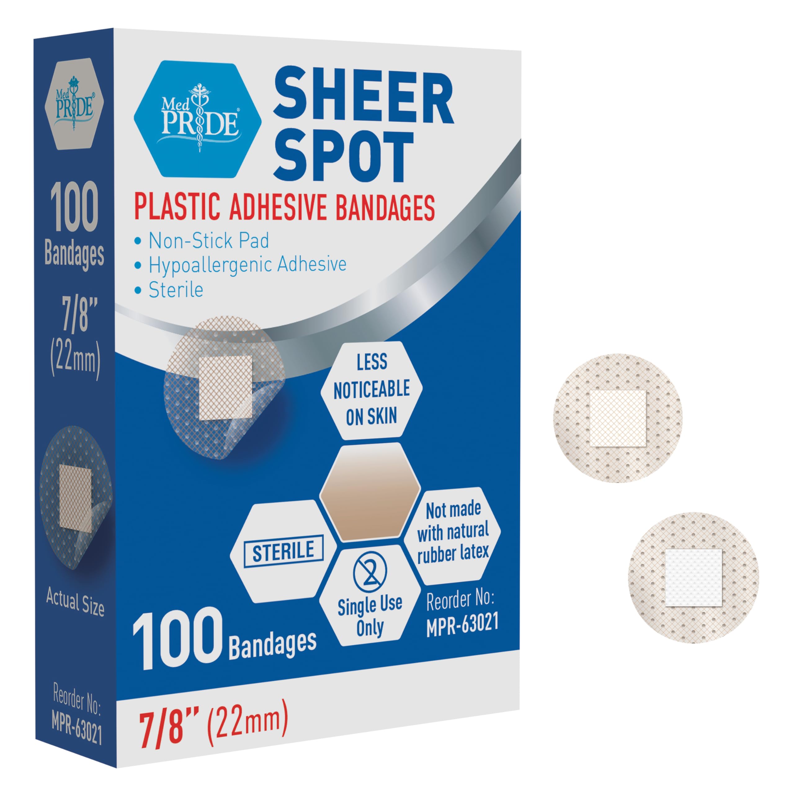 MED PRIDE sterile round clear spot bandages 7/8 inch pack