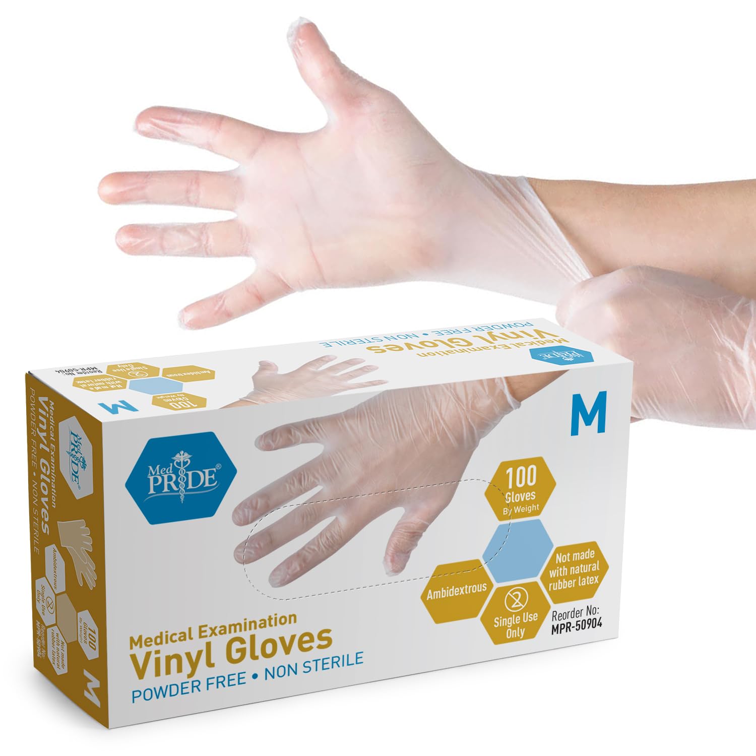 MED PRIDE vinyl medical exam gloves 100 count box
